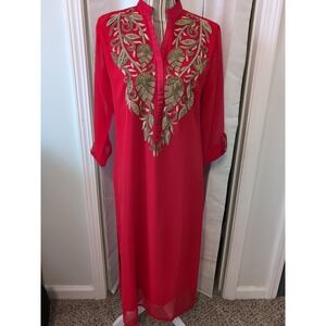 Red Kashmiri Phiran Kurta With Needle Beading Embroidery Size XL